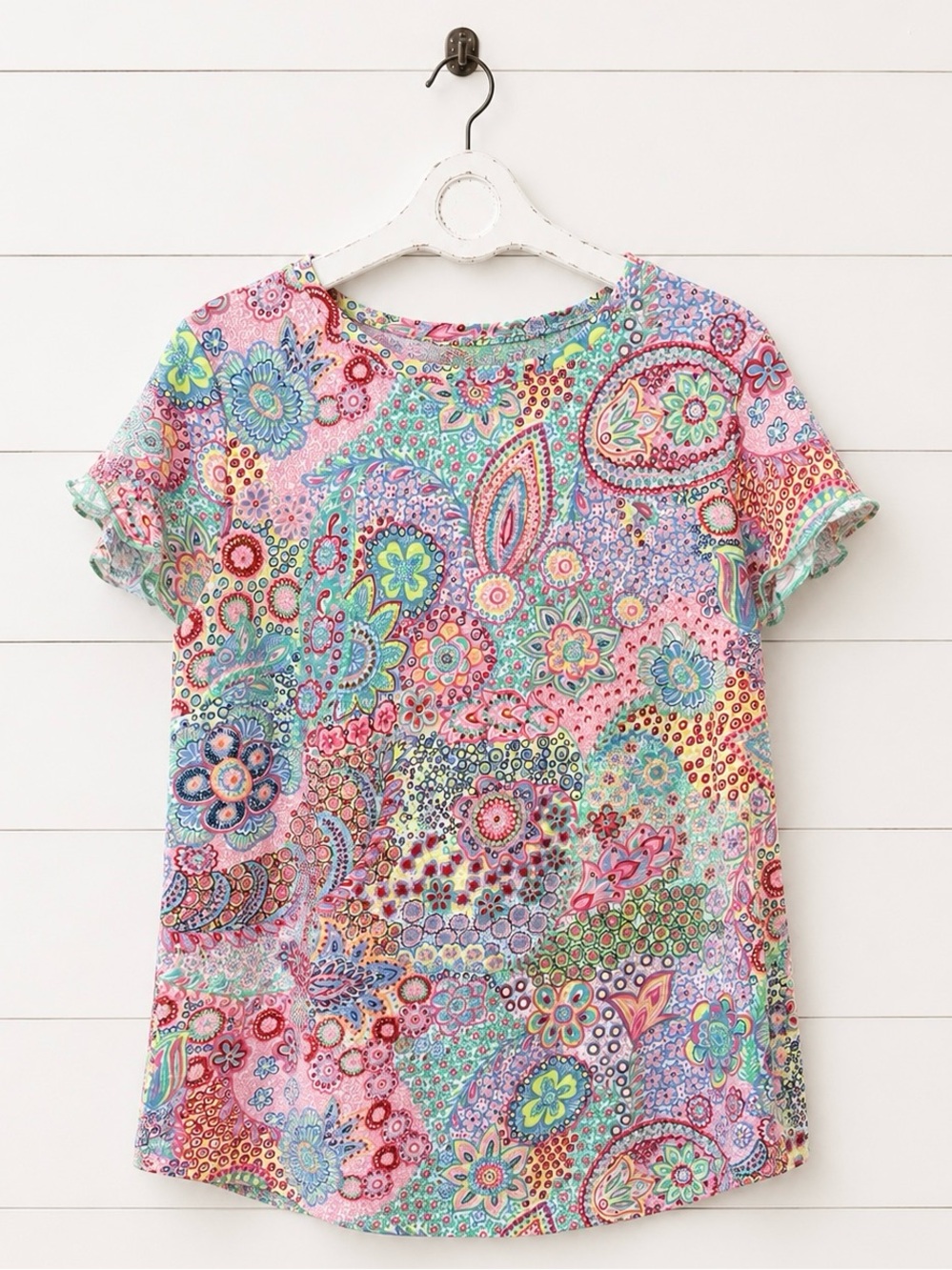 Talbots Pink Multi Floral Paisley Short Sleeve Top